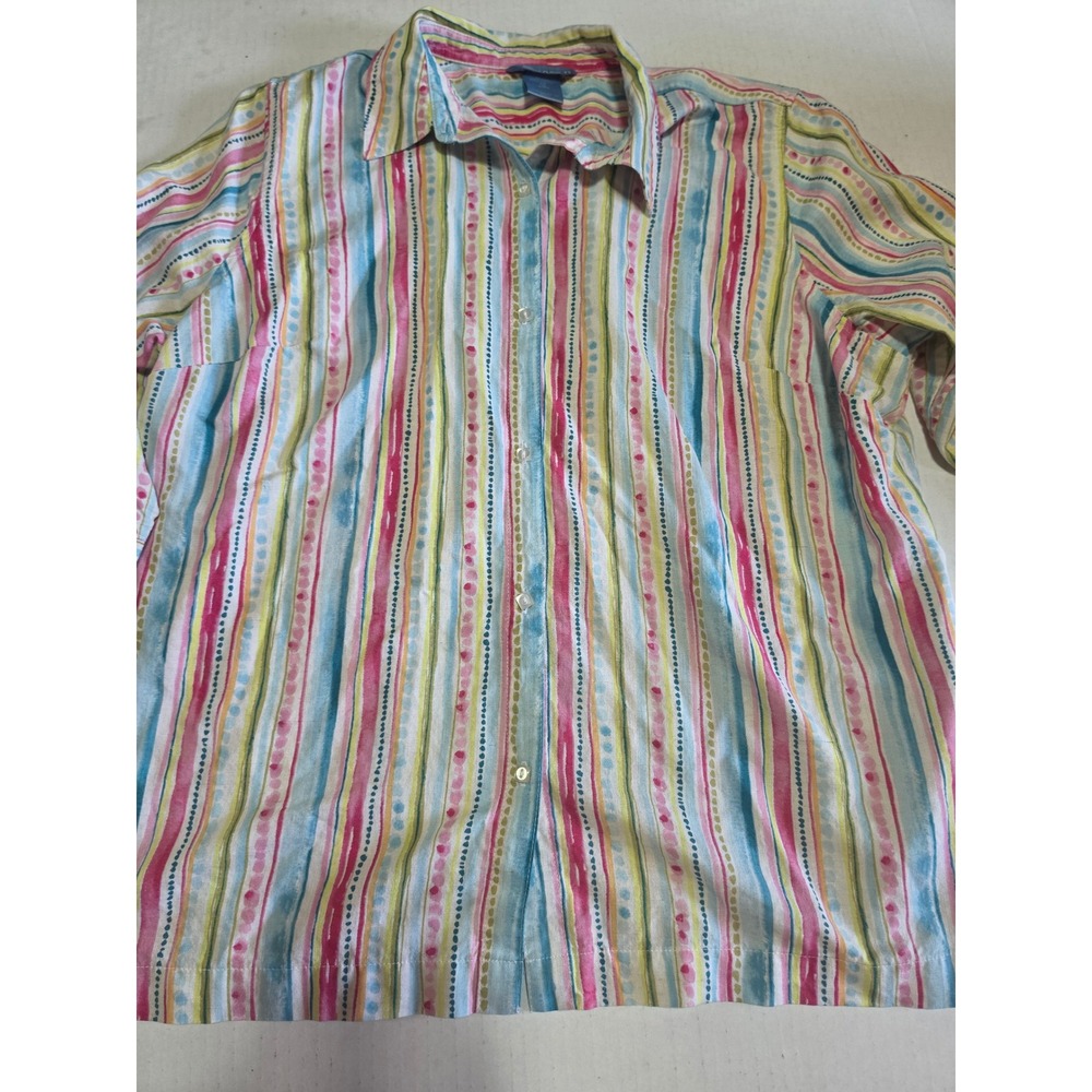 Koret Woman Plus Size 20W Linen Blend Striped 3/4 Sleeve Button Down KF9851C5W